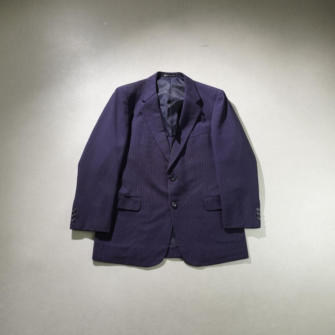 TROJAN ストライプ柄シングルセットアップスーツ ネイビー/VW186 M,L】NKTARROWSネイビーストライプシングルジャケット