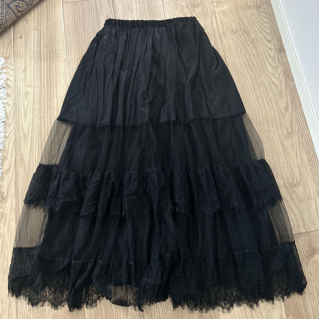 美品　doudou レース切替スカート　ブラック