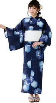 お任せ下駄+お任せ白へこ帯つき◆古典青紺の桔梗浴衣■品あるシンプル浴衣■