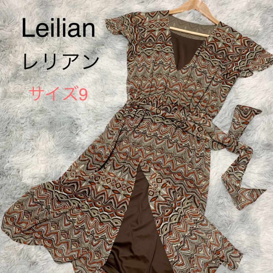 【美品】Leilian レリアン　ワンピース　幾何学模様　ベルト付き　サイズ9