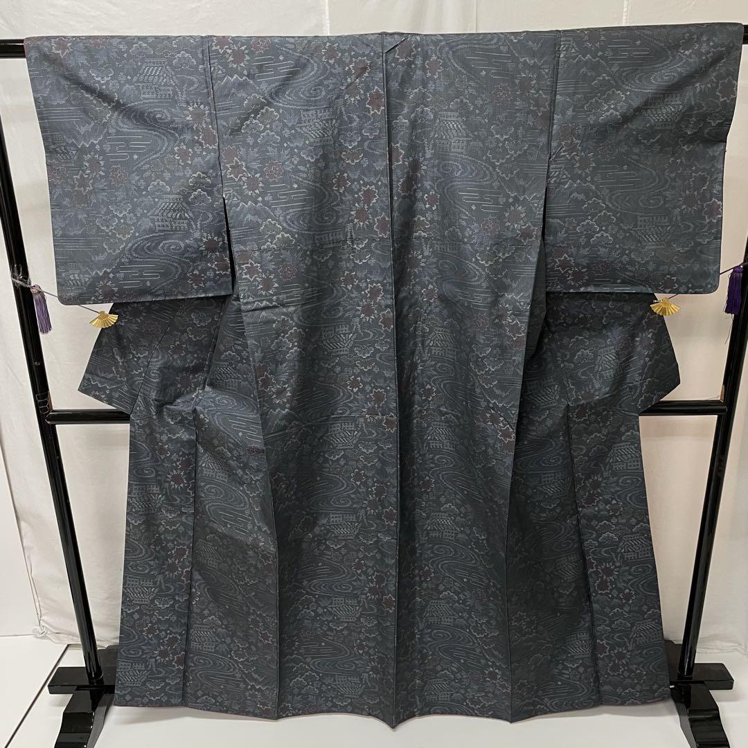 大島紬 家屋 茶屋辻 山 川 松 風景 正絹 高島屋タグ A429 レディース
