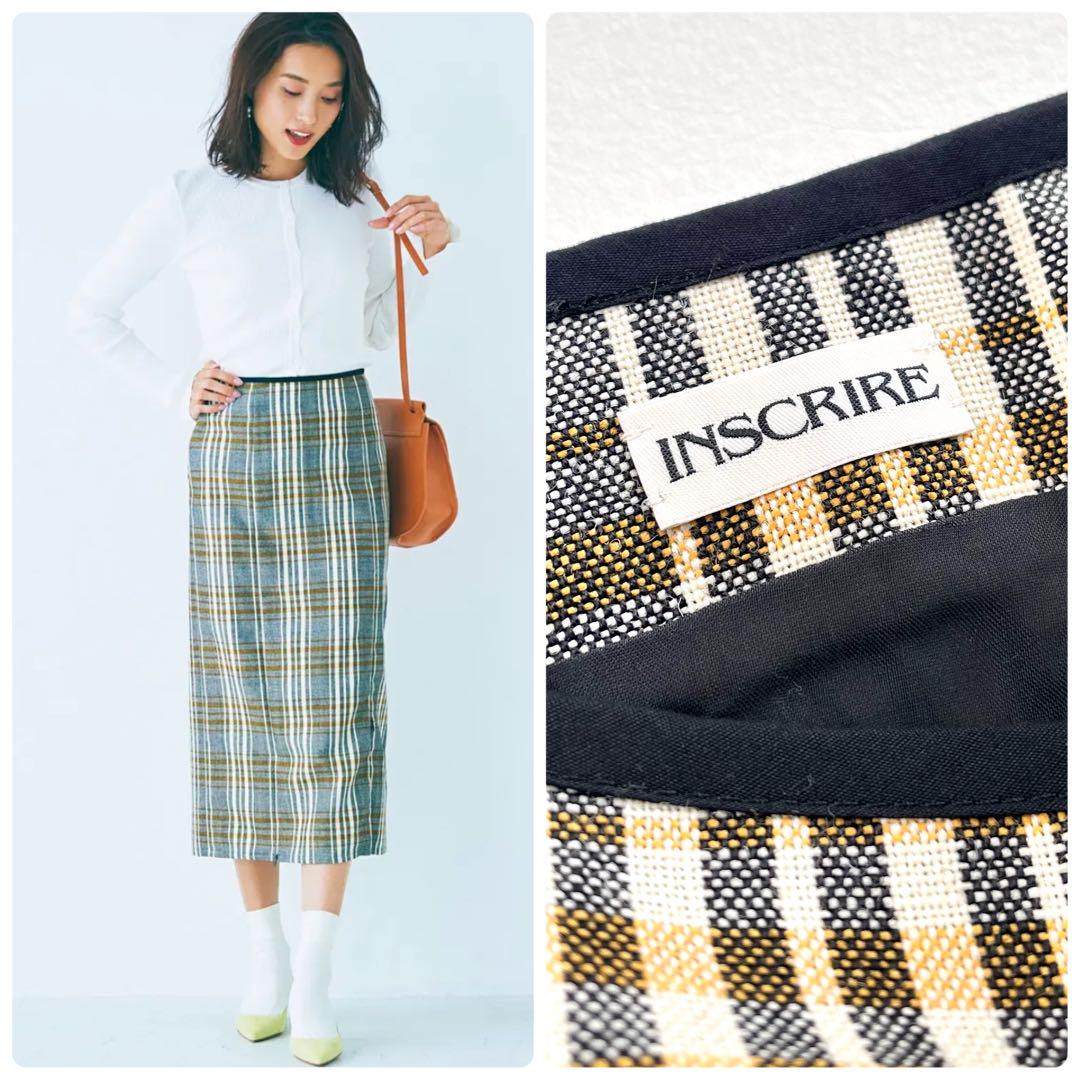 極美品♪ INSCRIRE アンスクリア　定価3.7万円 チェックタイトスカート
