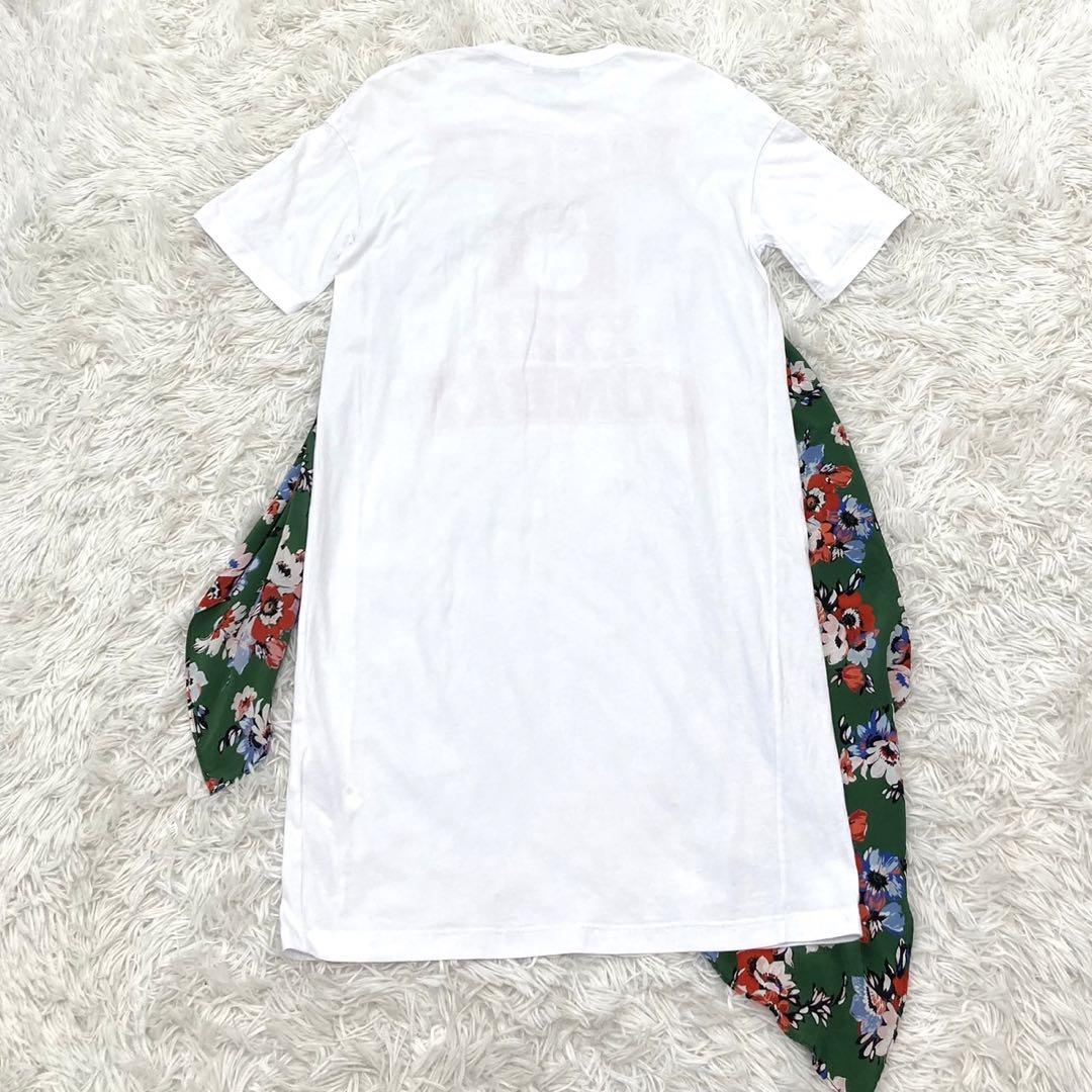 アン様専用】MSGM シャツワンピース 花柄 ベルト 膝丈 変形 白 S