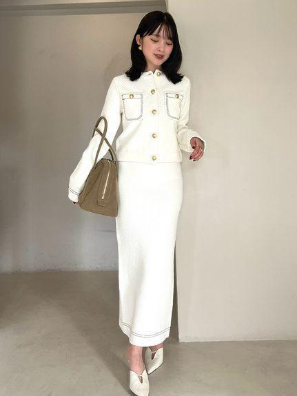 【新品】anuans ノーカラーニットジャケット WHT M