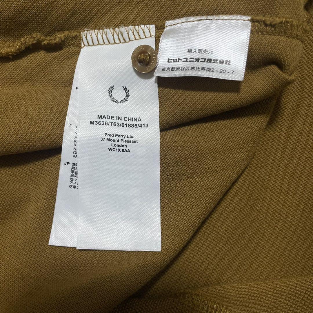 FRED PERRY M3636 カーキ ワンポイントロゴ 長袖ポロシャツ　XL