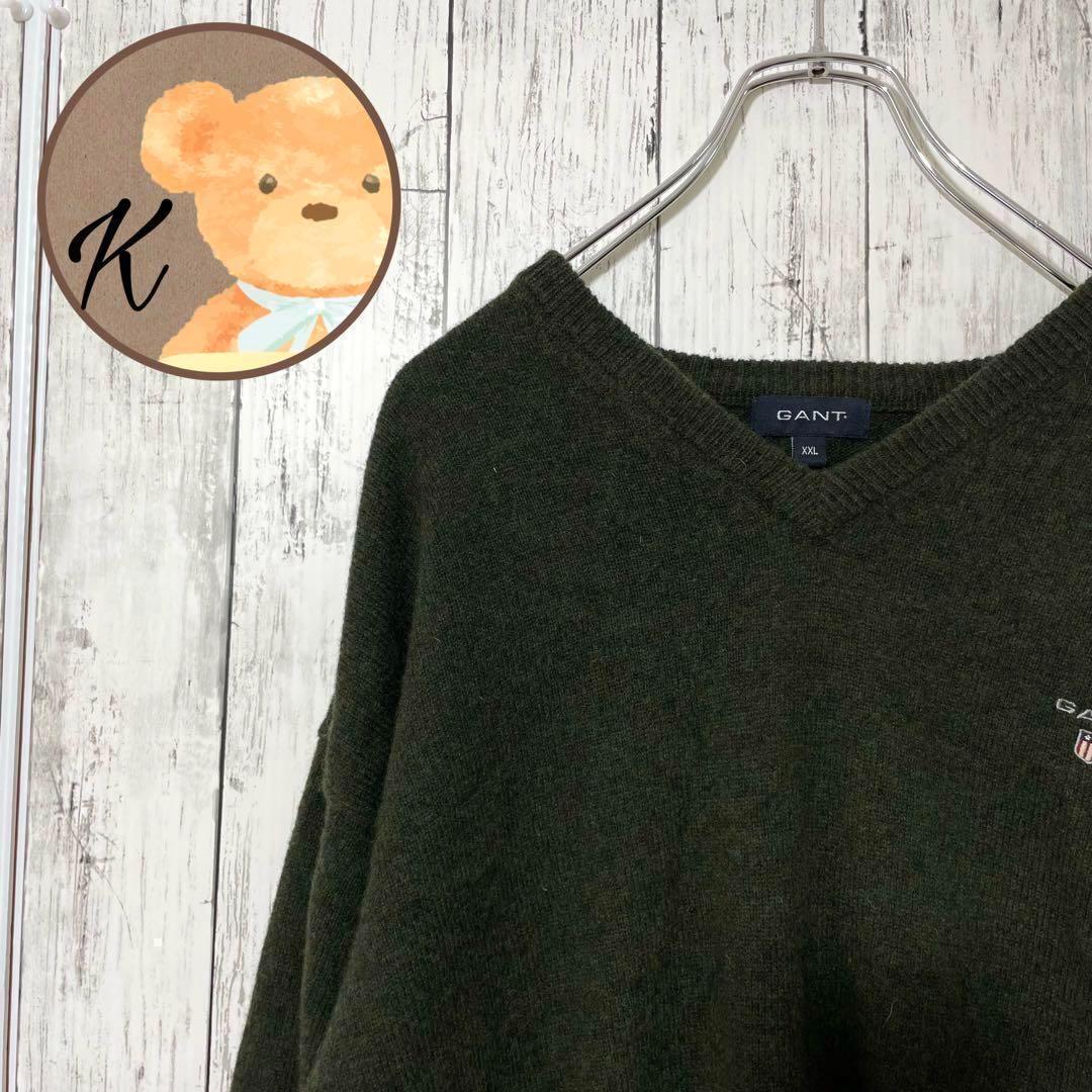 【雰囲気◎】高素材 シンプル メンズ ラムウール ニット 緑 XXL 90s