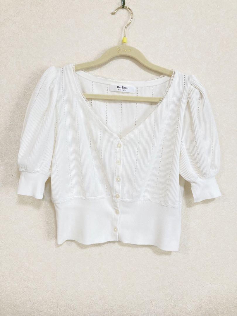 大人気新品 French to lip Her Lace Cardigan Knit Rib トップス