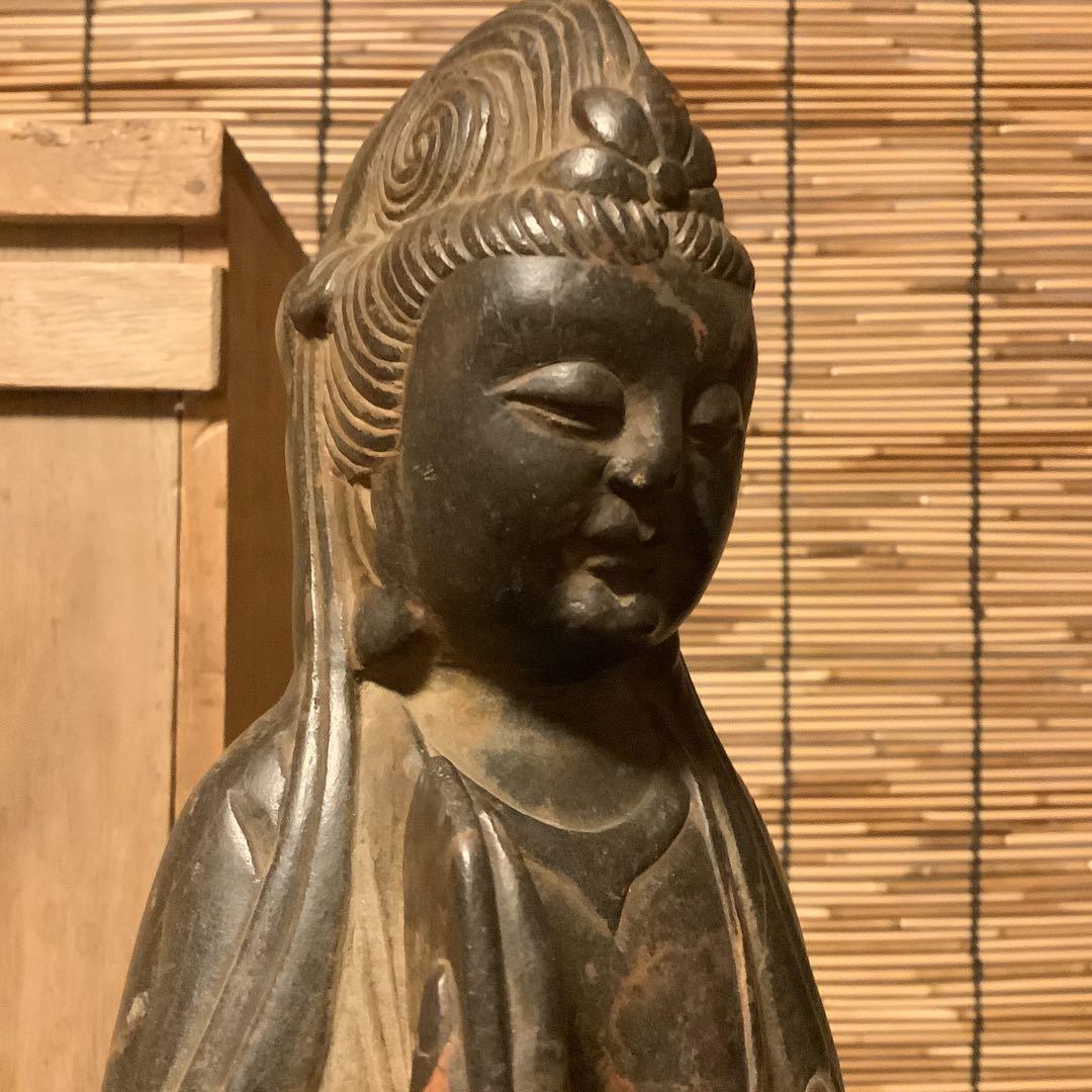 中国・唐期「観世音菩薩」唐・北魏・隋・北斎・博物館級・共箱・唐様式・黒曜石