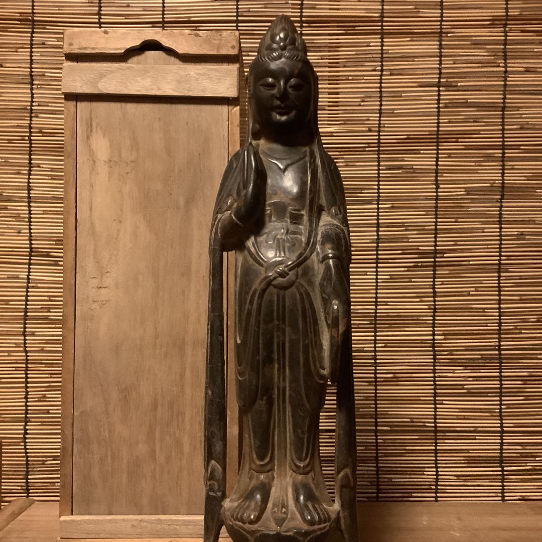 中国・唐期「観世音菩薩」唐・北魏・隋・北斎・博物館級・共箱・唐様式・黒曜石