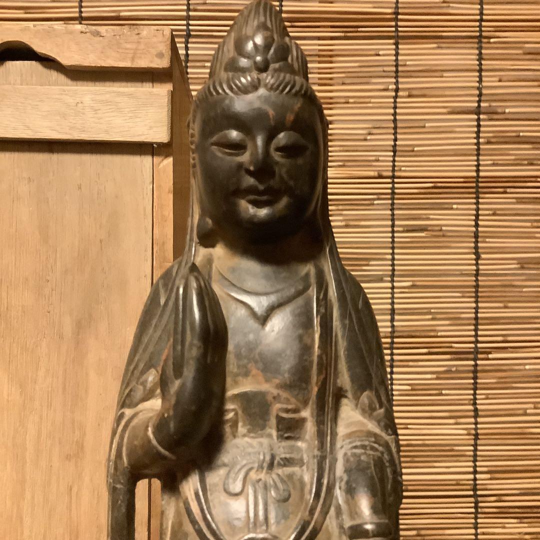 中国・唐期「観世音菩薩」唐・北魏・隋・北斎・博物館級・共箱・唐様式・黒曜石