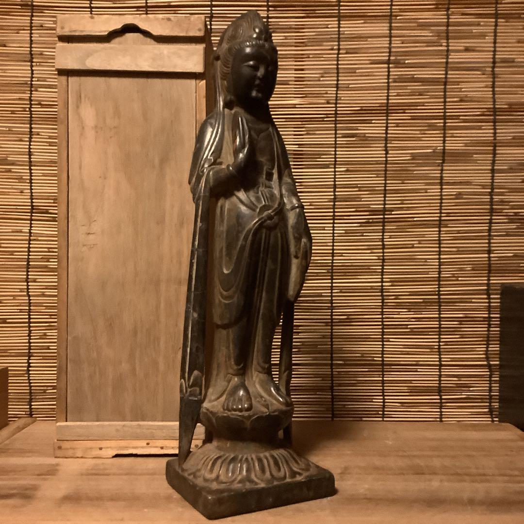 中国・唐期「観世音菩薩」唐・北魏・隋・北斎・博物館級・共箱・唐様式・黒曜石