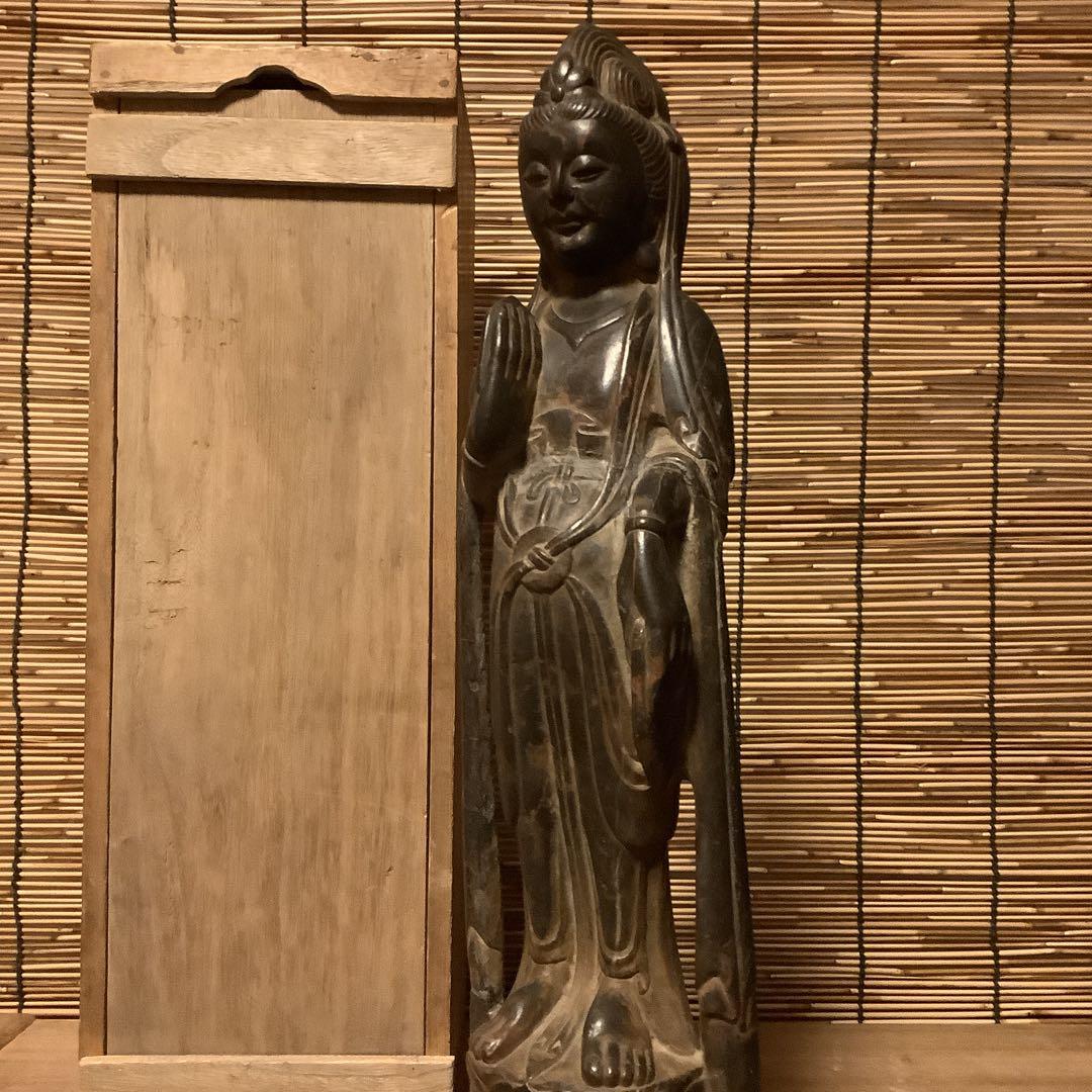 中国・唐期「観世音菩薩」唐・北魏・隋・北斎・博物館級・共箱・唐様式・黒曜石