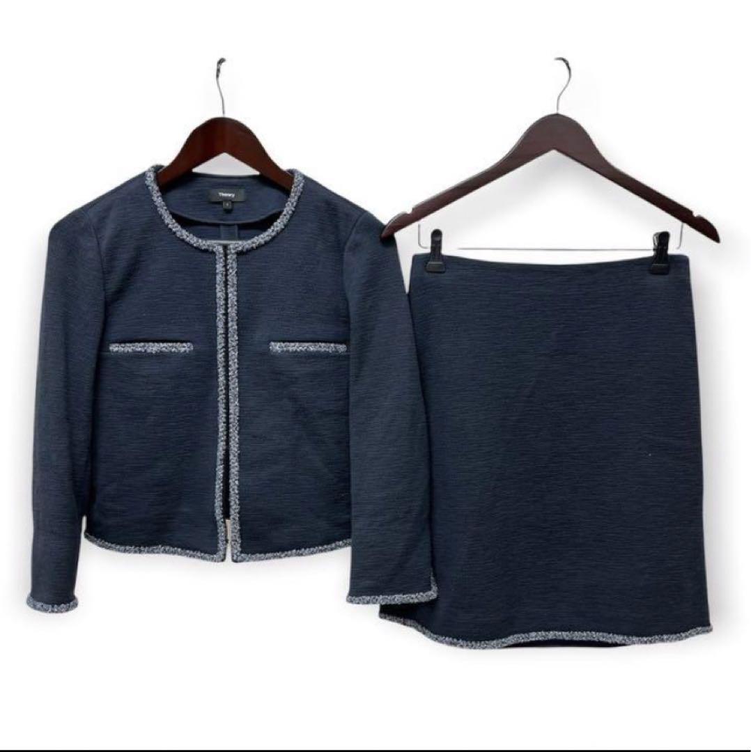 theory ストレッチニット ノーカラージャケット スカート