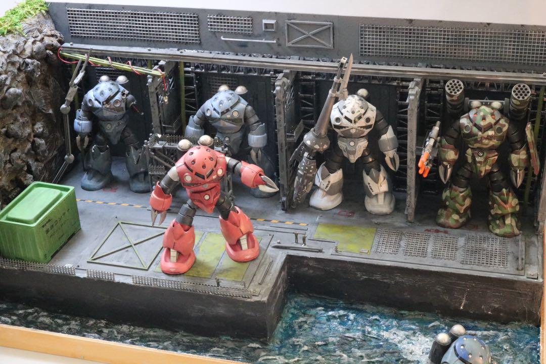 ズゴックジオラマ 釣り人の背後に忍び寄るズゴックを鍋の中に作ってみた【ガンプラ