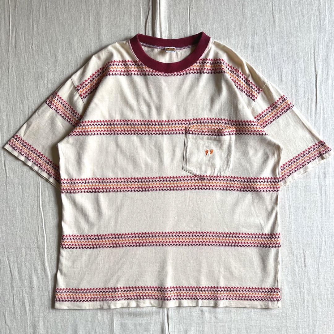 素晴らしい品質 極希少 HANGTEN 民族マルチボーダー柄 リンガーTシャツ