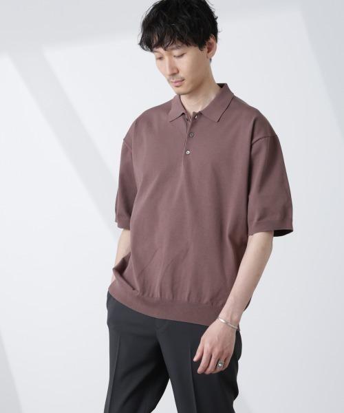 【美品】NANO universe ニットポロシャツ ブラウン