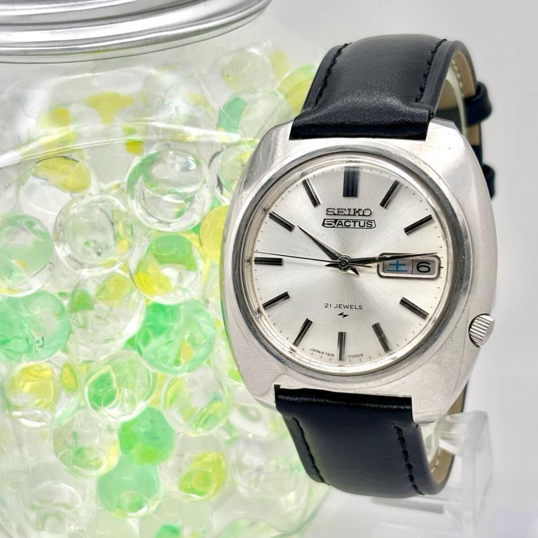 【稼働】 SEIKO5 ACTUS 自動巻 メンズ 腕時計 シルバー 新品ベルト