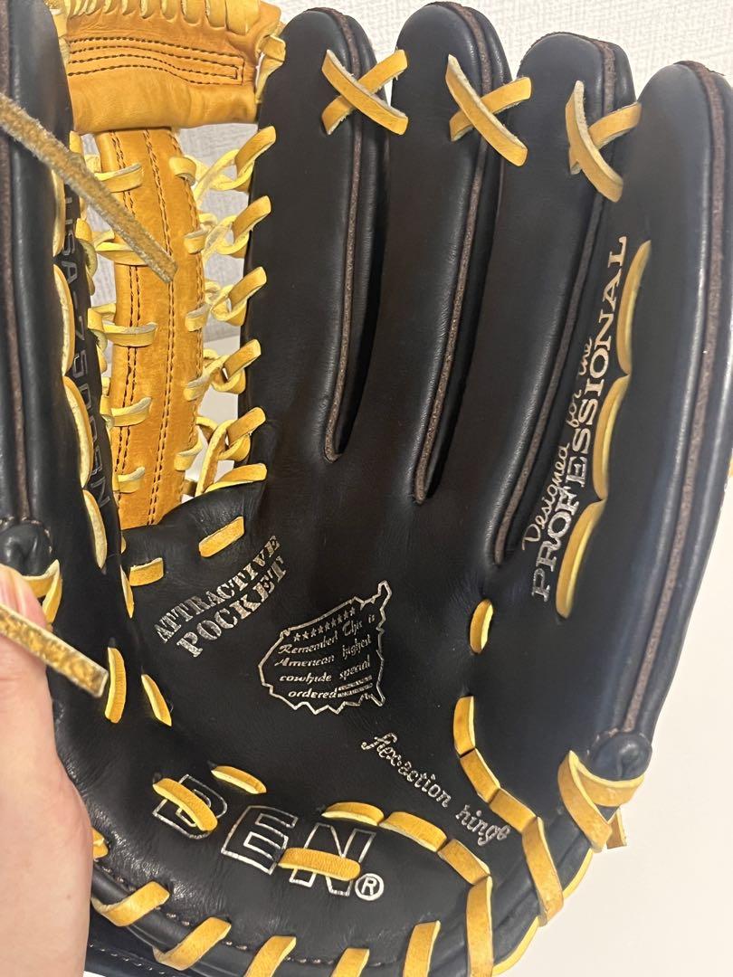 美品　BEN 硬式用グラブ　外野手用　ブラック×オレンジ　USA-7500BN