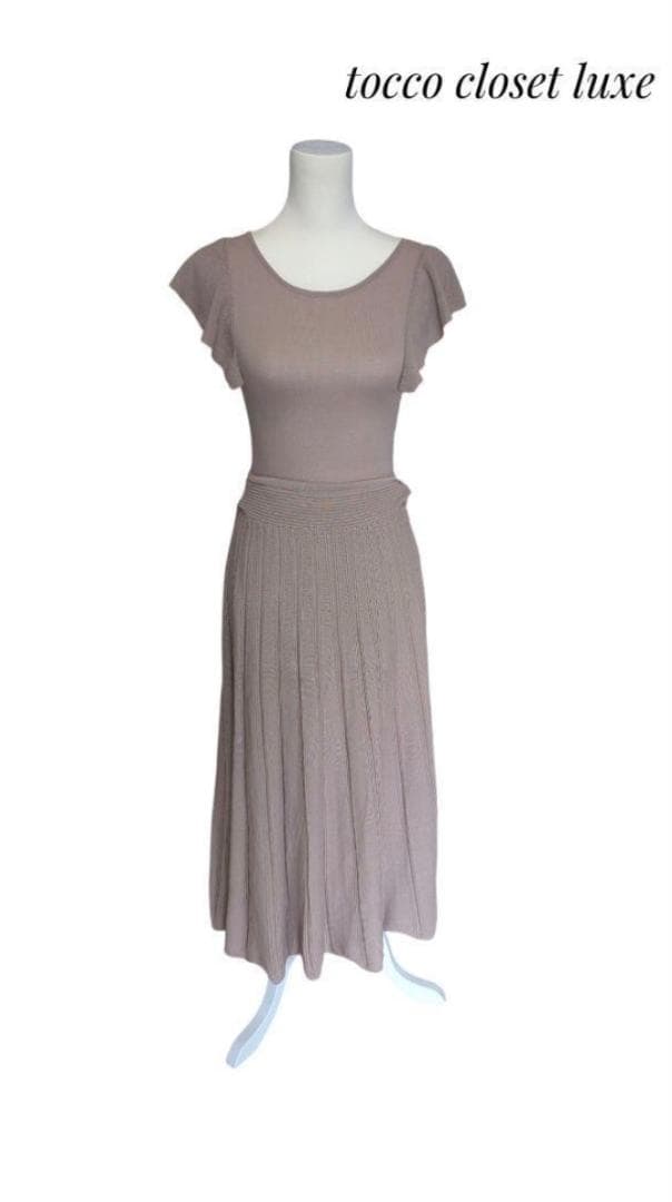 トッコクローゼット 肩フリルノースリーブ ワンピース ロング プリーツ M