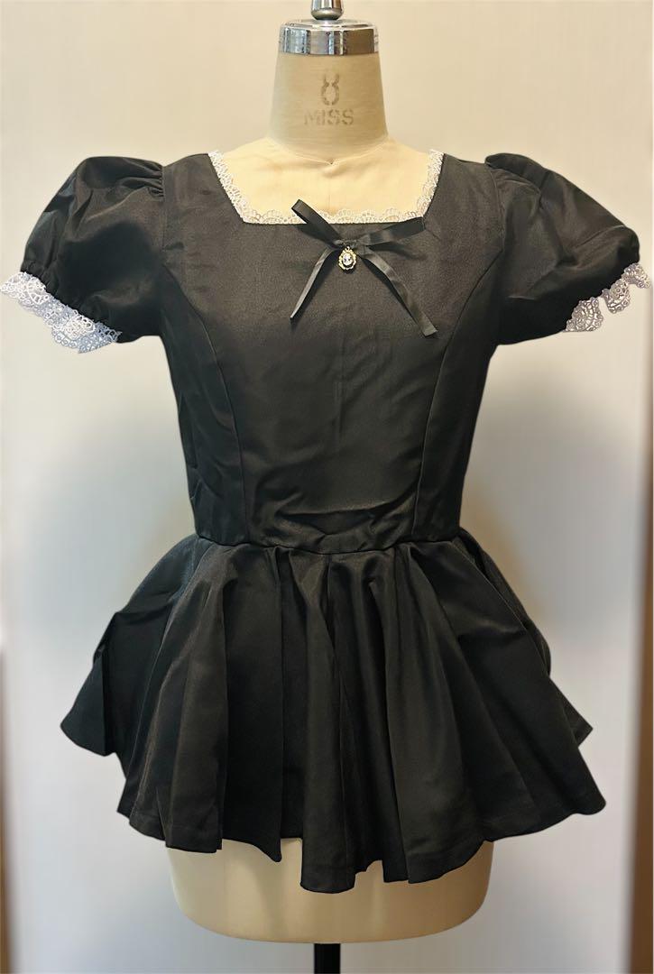 【未着用】パニエ付き黒白ショート丈メイド服豪華4点セット Mサイズ