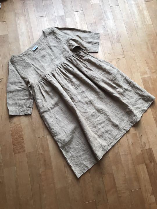 美品】ARMEN アーメン リネンボートネック半袖ワンピース サイズF