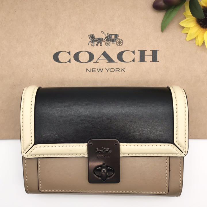 COACH 財布 大人気! ハットン ウォレット カラーブロック ブラック 新品