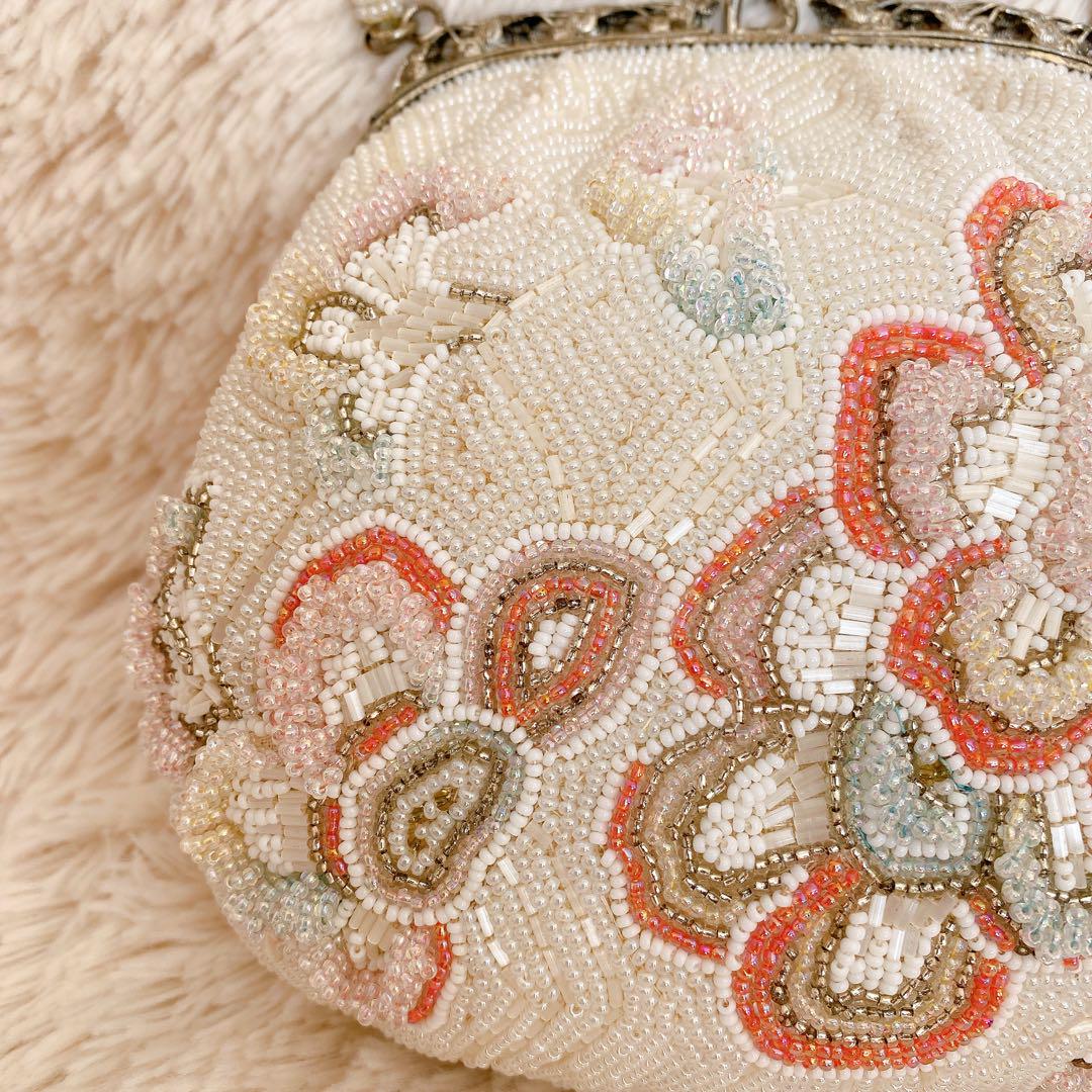 更にお値下げ‼︎ 美品‼︎ ビーズ花柄刺繍ハンドバッグ ビンテージ 最 安値 価格ファッション - vintage♡刺繍花柄ビーズバッグ