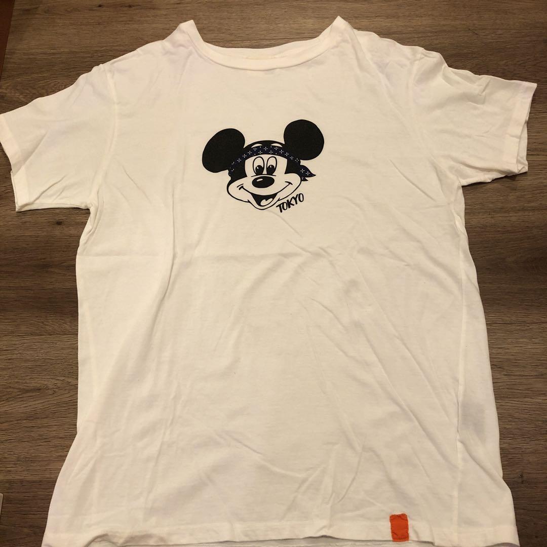 【在庫限り】 ディズニーバンダナTシャツL コラボ ホワイト ミッキーマウス トップス