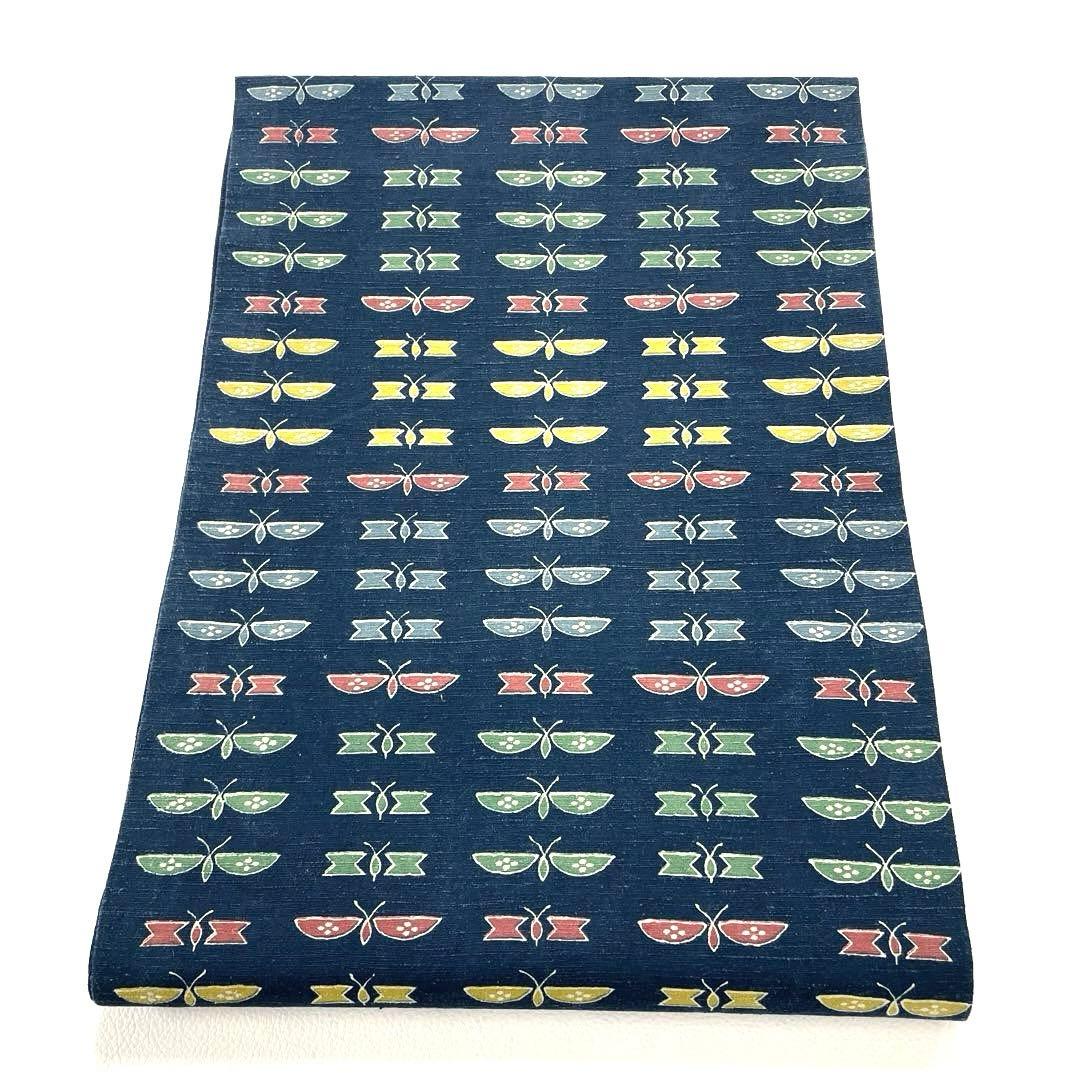 帯4284 ●高級 正絹 紬 型染 古渡 全通 名古屋帯 蝶々