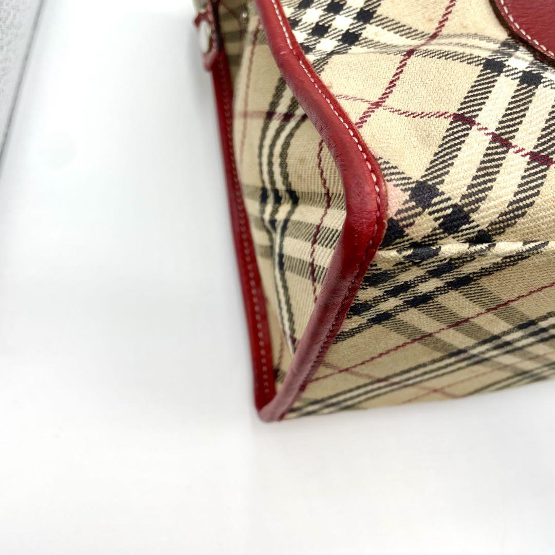 【美品】バーバーリーブルーレーベル☆ハンドバッグ　ノバチェック　レッド　赤 BURBERRY バーバリー ハンドバッグ ノバチェック 赤 レッド