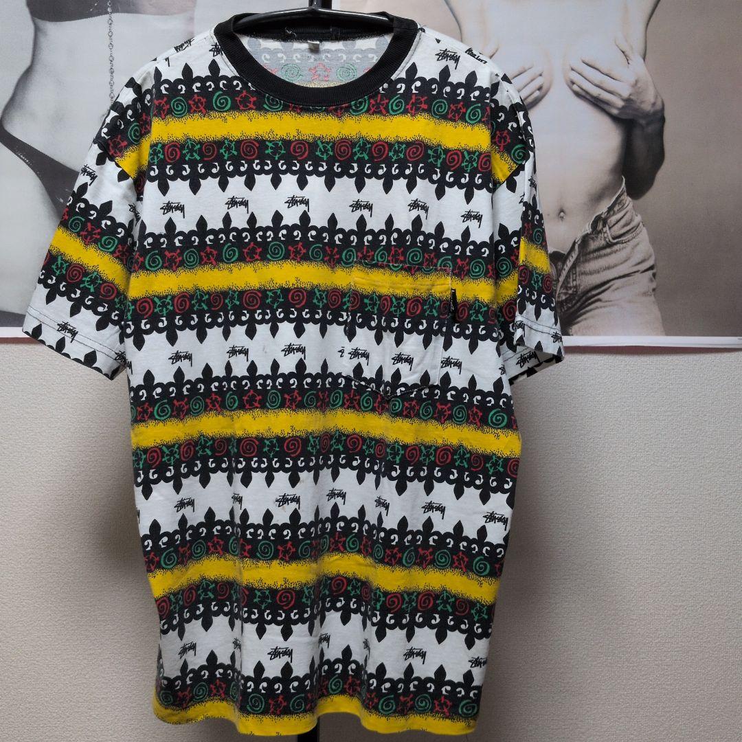 80s OLD STUSSY CHROME柄 VINTAGE 表記S