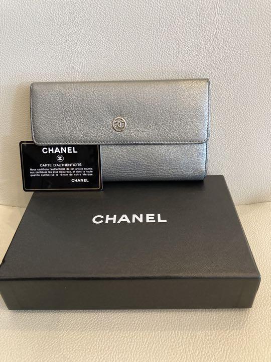 鑑定済 CHANEL 美品♡ ココマーク 三つ折り 長財布 シルバー