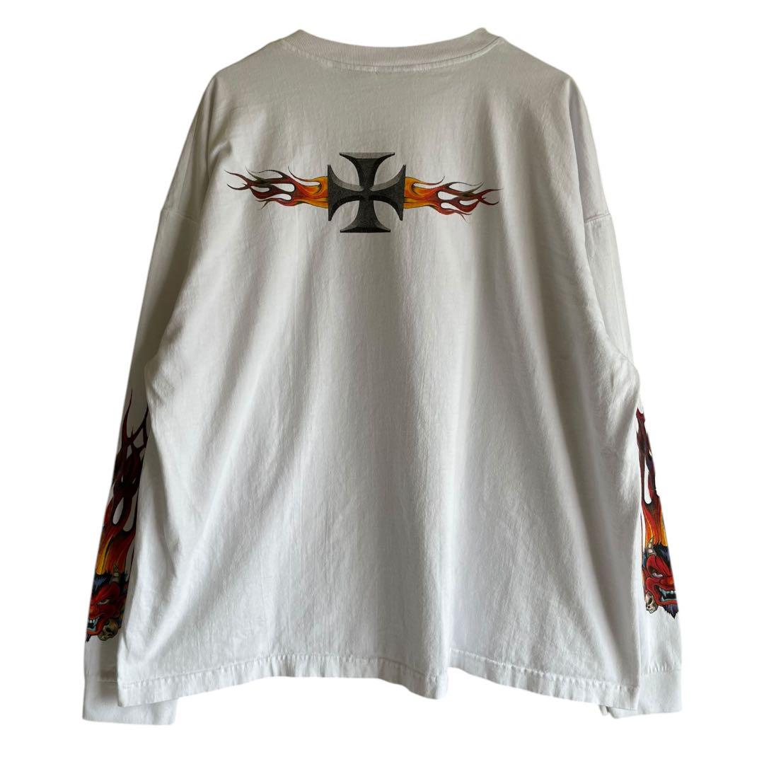 00s Harley-Davidson ロンT 長袖Tシャツ フレイム 炎 白