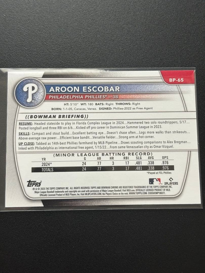 傘下4位 5 Aroon Escobar 1st Bowman red目立った傷や汚れなし UP786_INFO