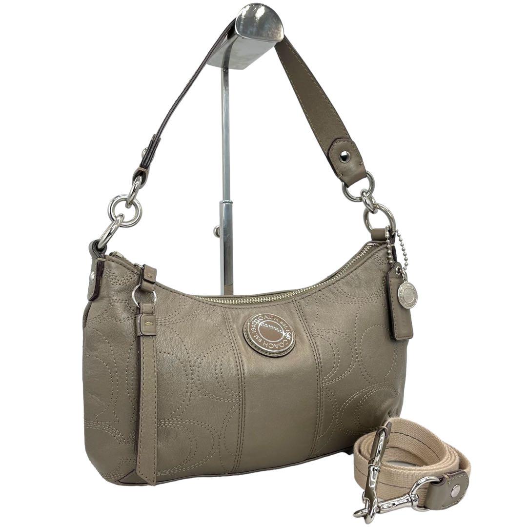 ★美品★コーチ 2way ショルダーバッグ 腕かけ グレージュ系 レザー