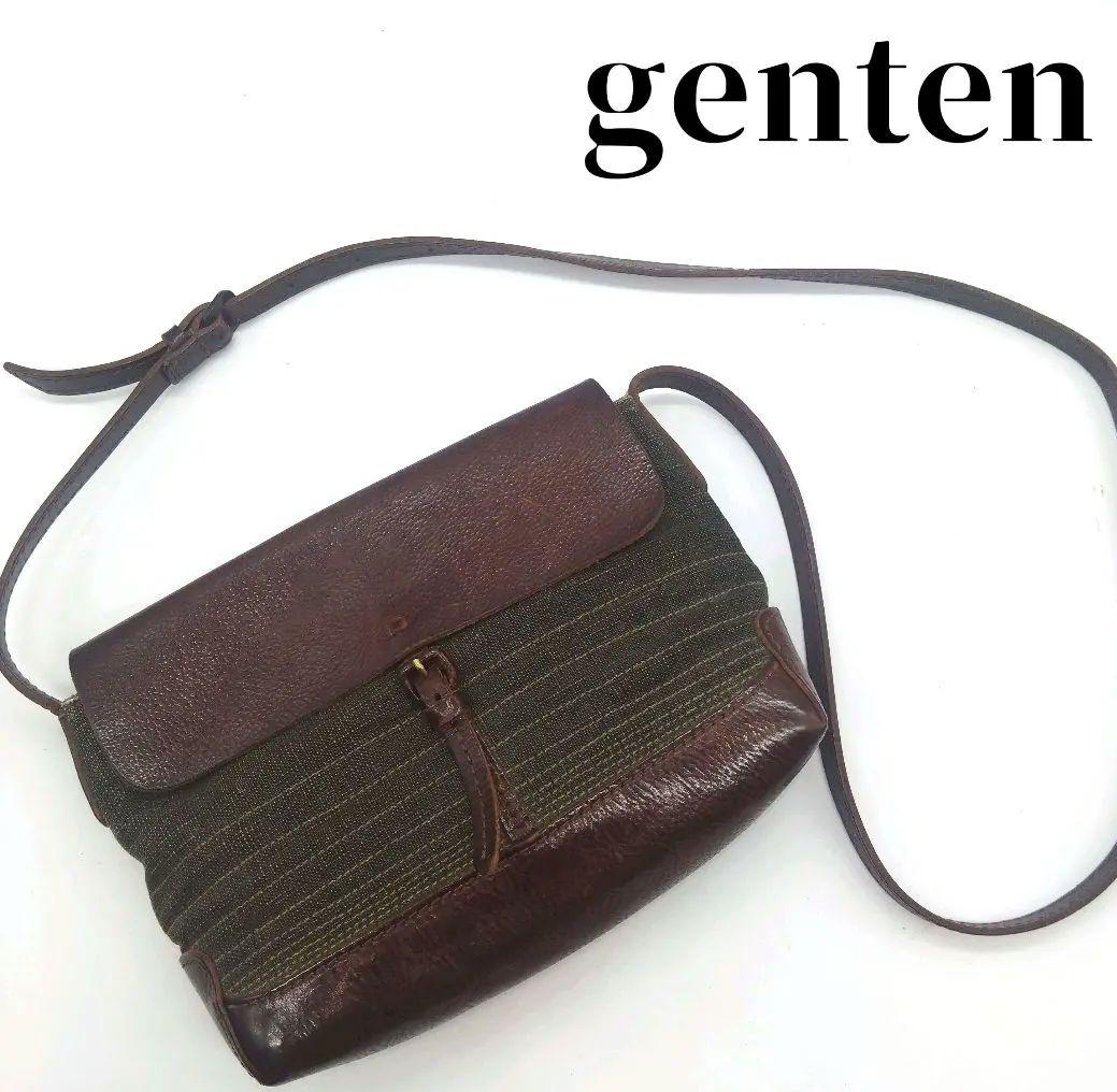 良品　genten　ゲンテン　ショルダーバッグ　本革　キャンバス　収納豊富
