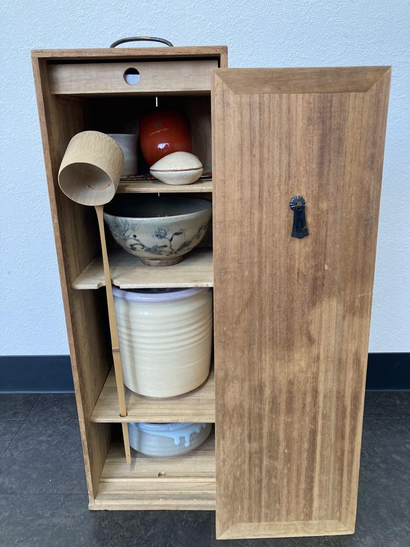 値下げ！茶道具　短冊棚茶箱　茶道具入れ　木製　日本茶器　抹茶椀