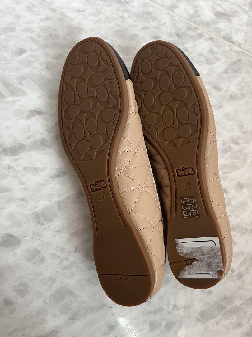 COACH リボン付きフラットシューズ サイズ5.5ベージュ/ブラック COACH リボン付きフラットシューズ サイズ5.5ベージュ/ブラック