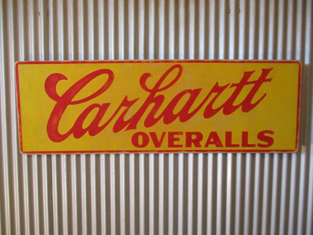 ビンテージ木製看板CARHARTT検）アドバタイジング販促デニムワークリーバイス