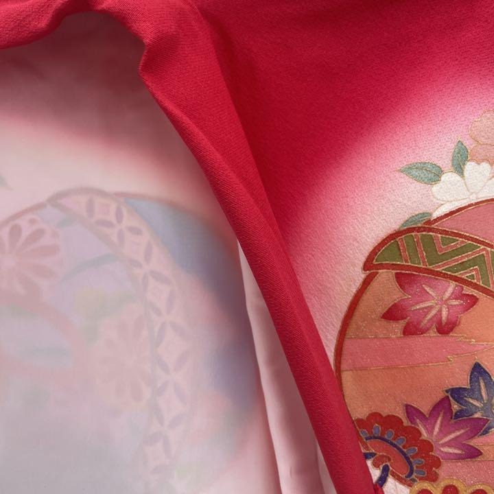 定番特価 212 お宮参り 七五三 かけ着 着物 子供 一つ身 赤 正絹 鞠 牡丹 桜 bJO8N-m68900747086 定番セール