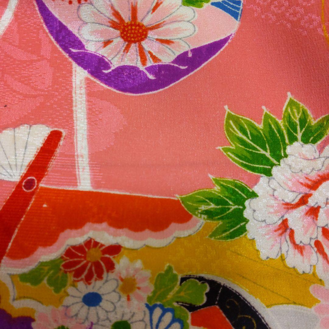 アンティーク 正絹紋錦紗くす玉花扇貝合わせ柄 着物（782