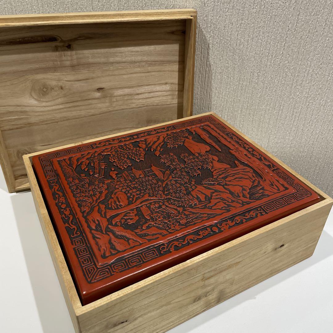 【新品未使用品】彫刻漆器 仙台堆朱の文箱 硯箱