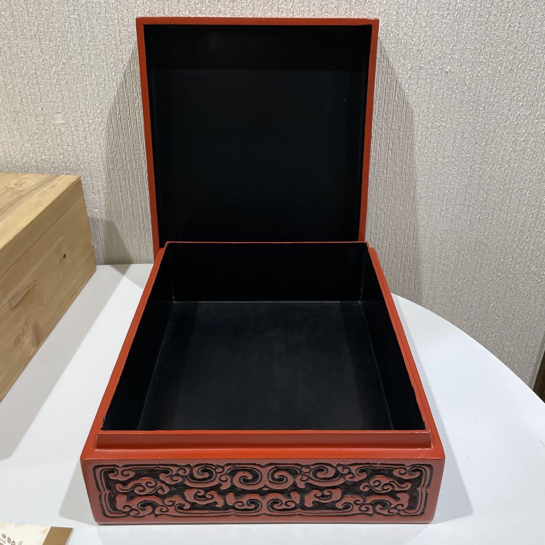 【新品未使用品】彫刻漆器 仙台堆朱の文箱 硯箱