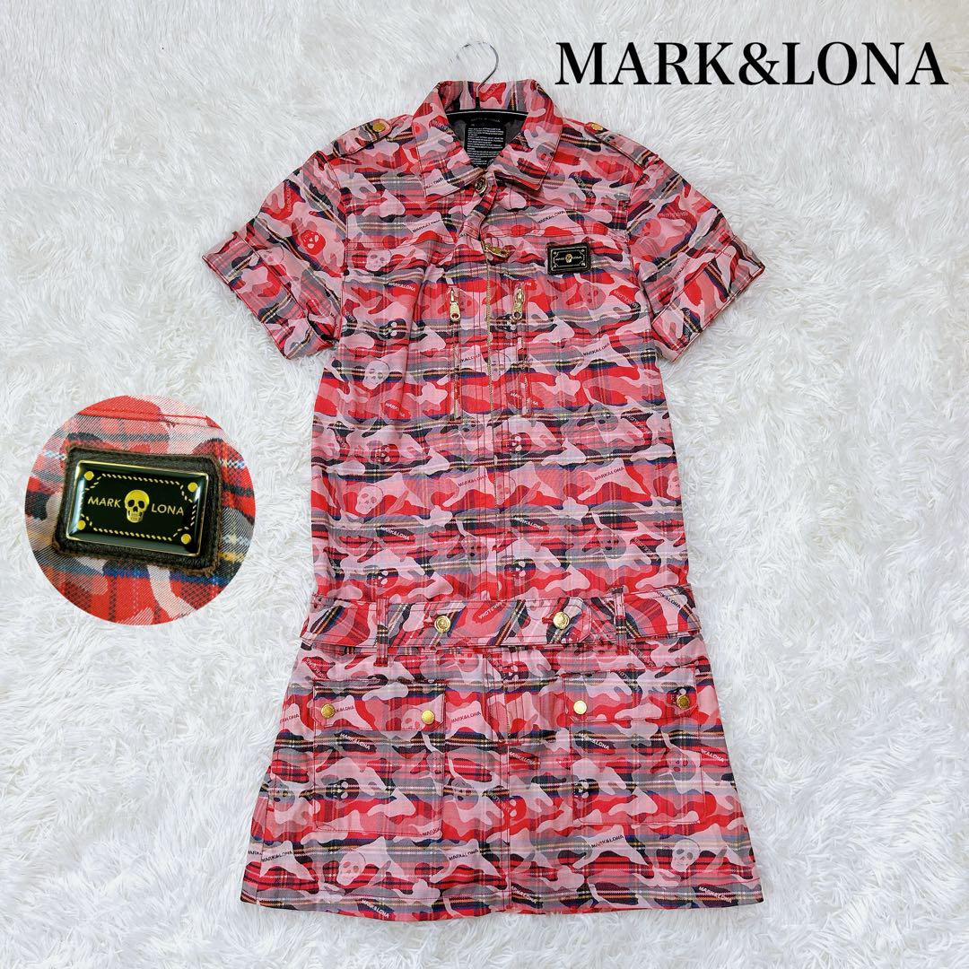未使用級 MARK&LONA スカル 迷彩 ゴルフウェア ワンピース ピンク