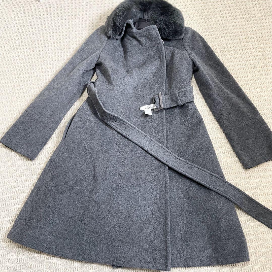 美品】 サイズM エポカ アンゴラ ロングコート グレー ファー