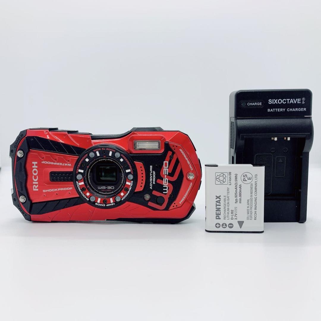 RICOH カメラ WG-30 リコー 防水 デジカメ レッド M298 - メルカリ