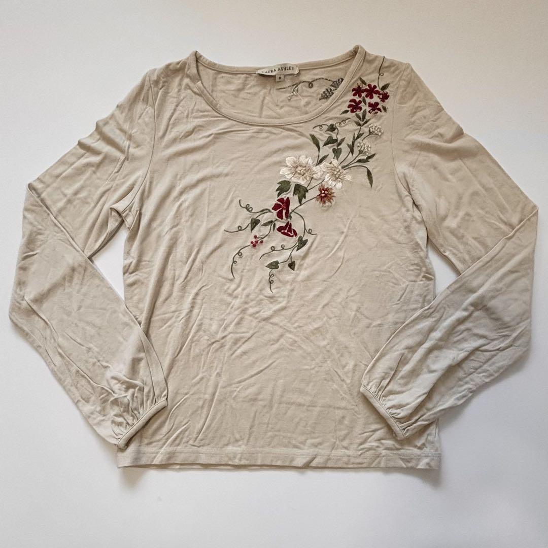 未着用 ローラアシュレイ 花柄 刺繍 トップス Mサイズ 長袖カットソー ロンT