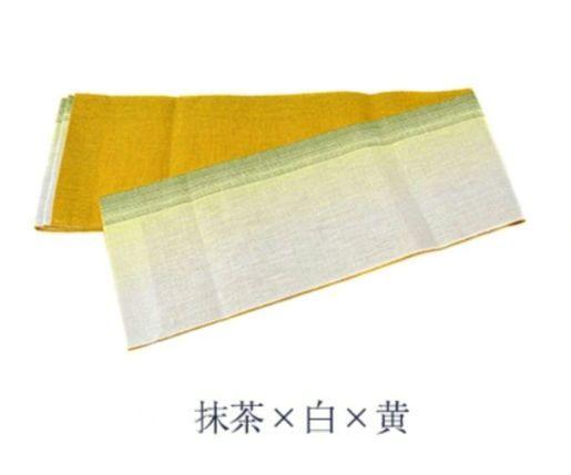 【高級麻100％帯】小杉織物謹製の日本製おび◆江戸群青×白緑グラデ半幅帯リバーシ 高級麻100％帯】小杉織物謹製の日本製おび◇江戸黄×