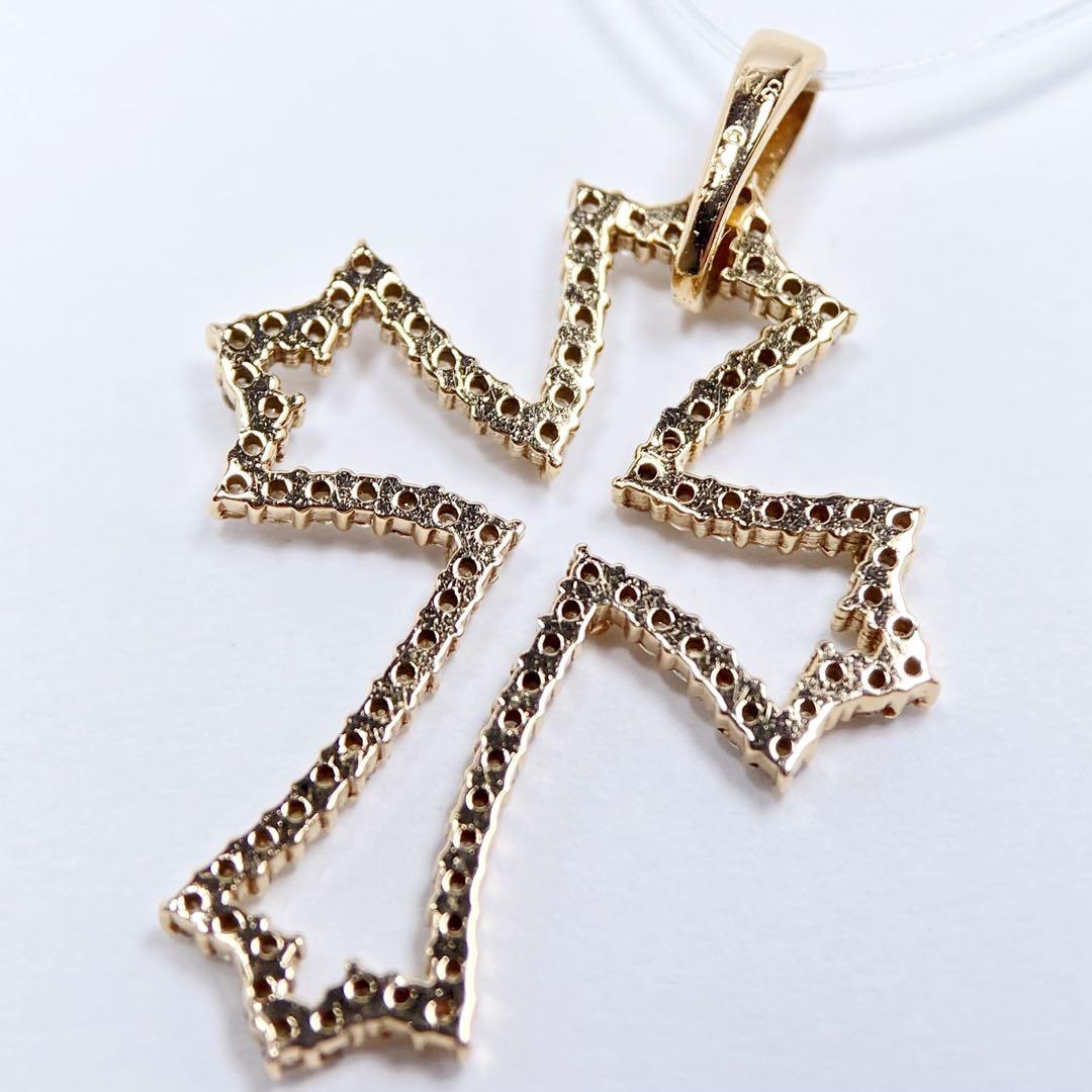 K18 天然 ダイヤモンド 0.45ct クロス ペンダント トップ 18金