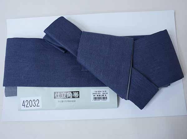ワンタッチ角帯 仕立角帯 浴衣帯 男性用 麻100％ 麻帯 紺色 NO42032